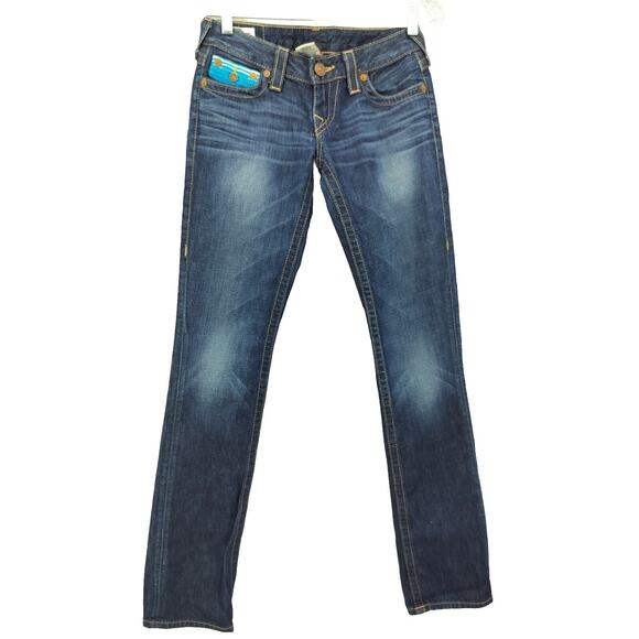 True Religion Women's Faded Denim Jeans Size 25 Straight Leg Color Blue - Picture 1 of 11
